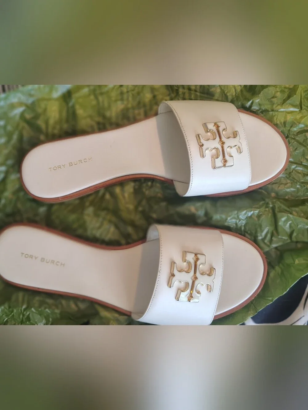 Tory Burch White Leather Flats with Tan Soles